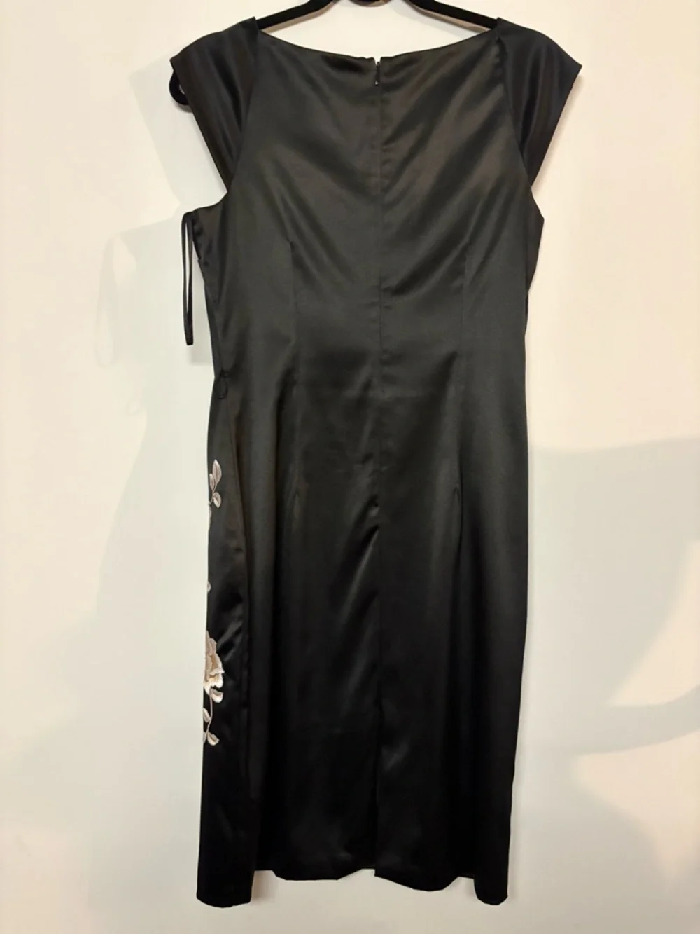 White House Black Market Black Midi Dress with Cream Floral Embroidery - Picture 7 of 9